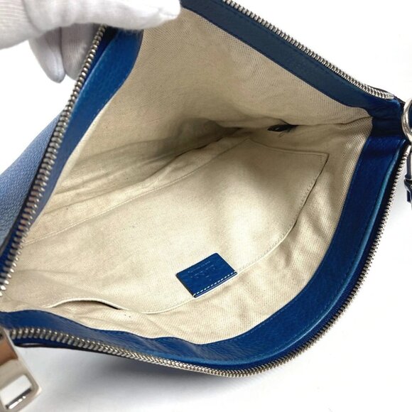 GUCCI 322054 GG Interlocking G Bag Pouch Clutch Bag with Strap Leather blue - Picture 6 of 11
